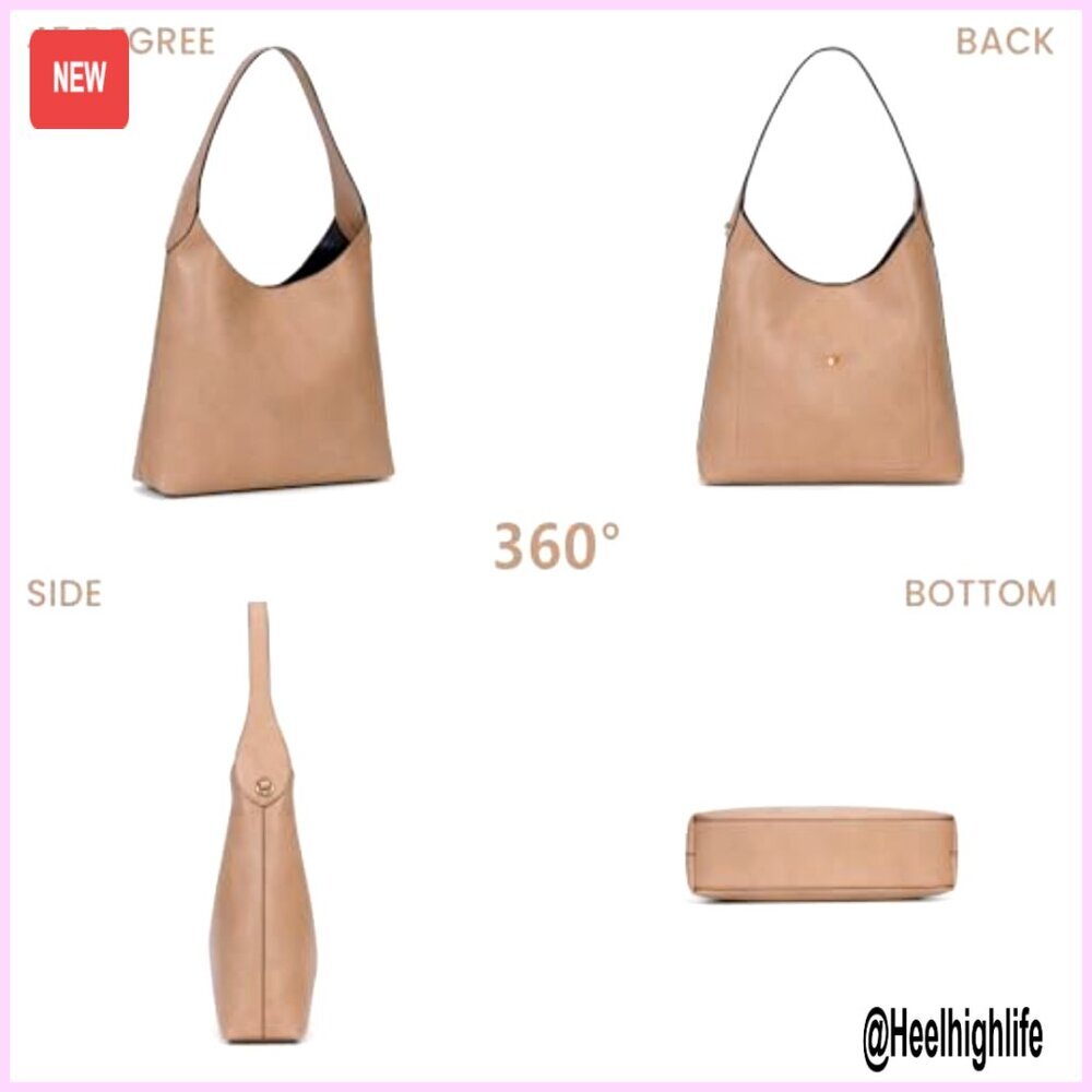 Vegan Leather Hobo Bag Slouchy Tote Shoulder Work Purse Minimal Chic - Picture 3 of 7